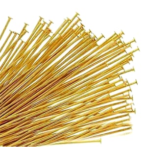 500 Gold Plated Head Pins, Flat End Pins 1&#39;&#39;  25mm Findings