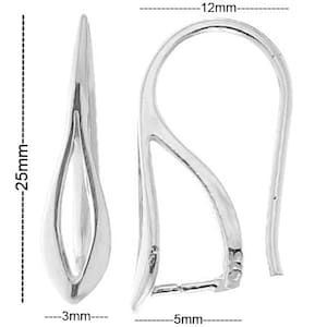 2 Sterling Silver Earrings Wire Hook With Bail 25x12mm