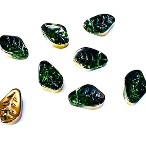 50 Glass Leaf Beads 15x10mm Green AB