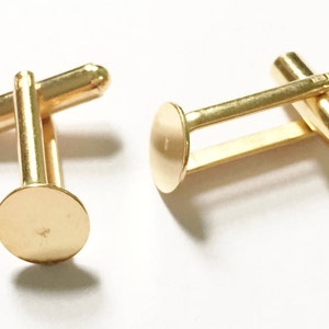 10 Angled Flat Pad Cufflink Blanks 22ct Gold Plated 9mm