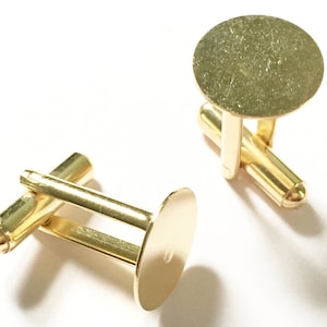 10 Cufflink Blanks 22ct Gold Plated Flat Pad 15mm Dia