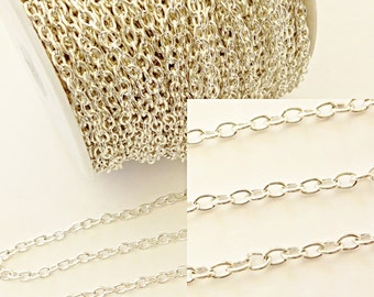 5M Silver Plated Cable Chain Jewellery Making 3x2mm