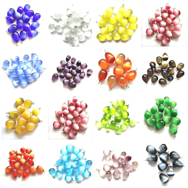 10 Cat's Eye Glass Teardrop Beads 16x12mm Jewellery Making Choose You Colour