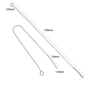May include: A silver chain with a loop at each end, measuring 110 mm in length. The chain is 2.0 mm wide. A separate silver bar is 15 mm long and 1.0 mm wide.