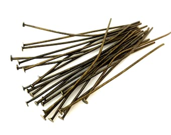 200 Bronze Plated Head Pins, Flat End Pins 1.5'' 2''  38mm 50mm Findings