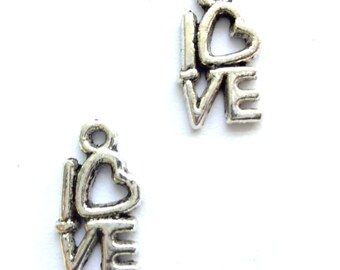 20 Antique Silver Love Charm, Message Charm 15x9mm for Charm Bracelet
