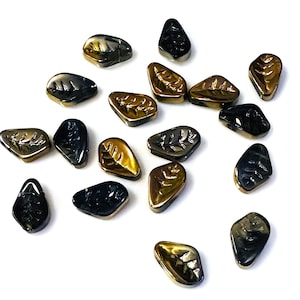 50 Glass Leaf Beads 15x10mm Black AB