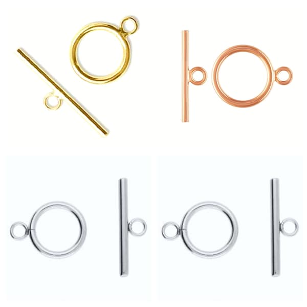 2 Sterling Silver Toggle Clasps 9mm 24K Gold Plated 18k Rose Gold Clasps