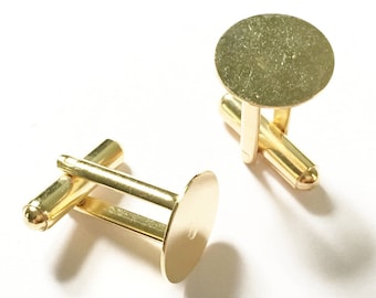 10 Gold Plated Cufflink Blanks, 22ct Gold Plated Flat Pad 13mm Cufflink Blanks