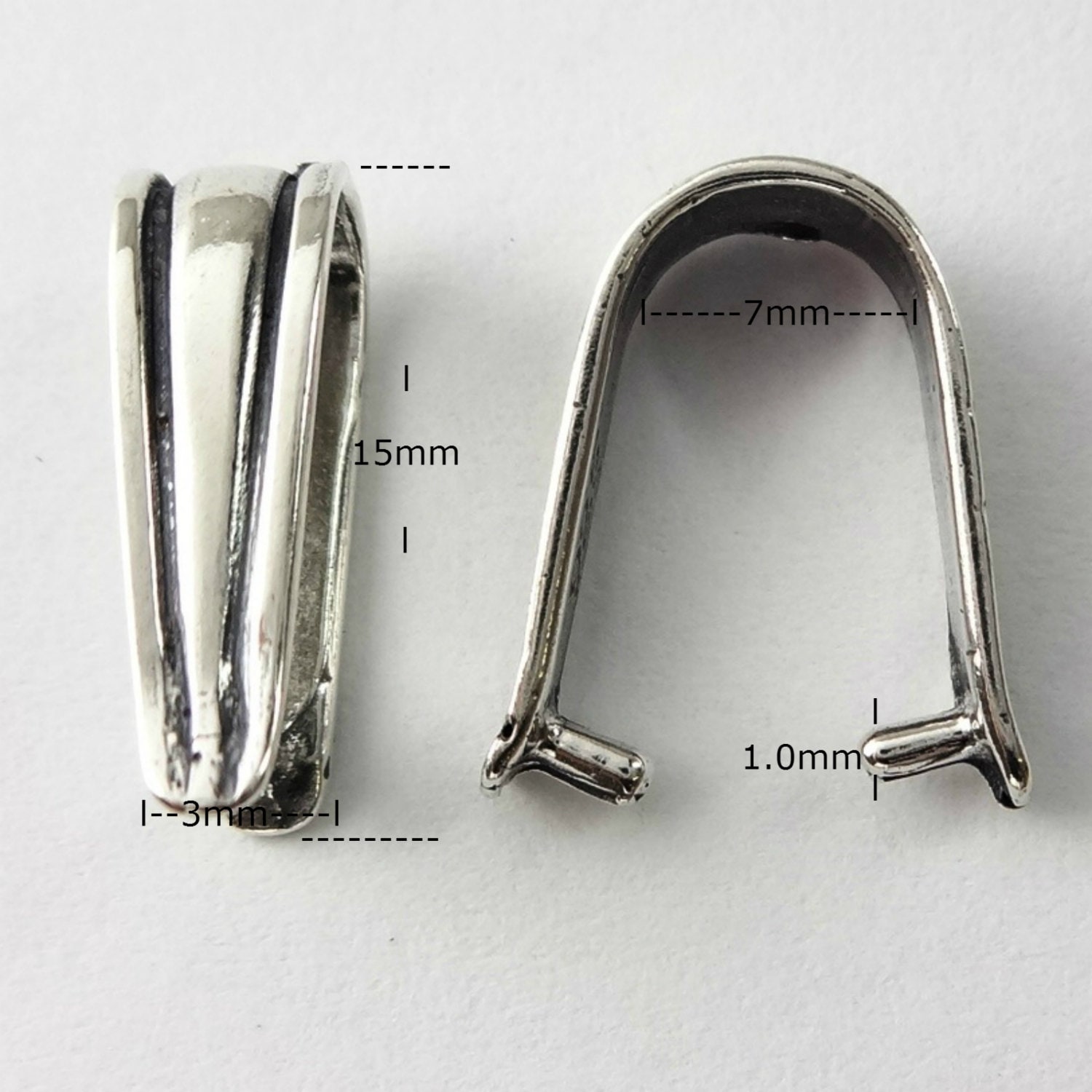 10pcs Sterling Silver Shiny Pinch Bails W/ Hole Bail, S925 Silver 925  Silver Pinch Bail Set, Pendant Bail Jewelry Making Supplies 