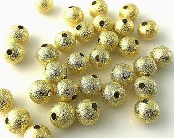 50 Gold Stardust Spacer Beads 6mm  8mm Brass Round Beads