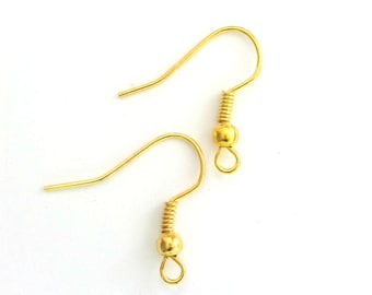 200 Gold Plated Fishhook Ear wires,  20mm Ear Wires with 3mm Ball Earrings Findings