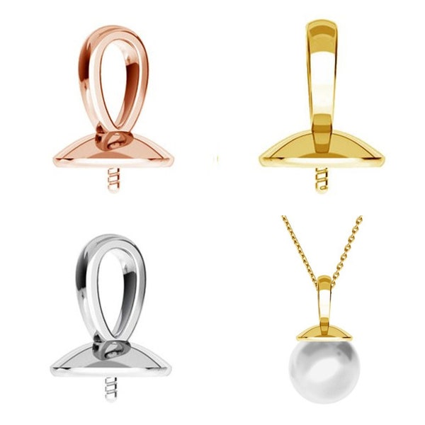 2 cautions en argent sterling pour perle 18k en or rose Pearl Connecteurs pendentifs 24k Gold Bail pour perle avec tasse et cheville