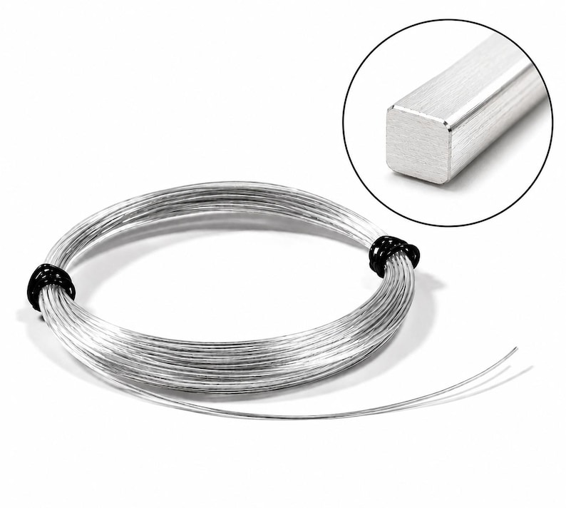 Alambre cuadrado de plata de ley – calibre 22 (0,6 mm) Alambre semiduro para la fabricación de joyas, envoltura de alambre y manualidades. imagen 1