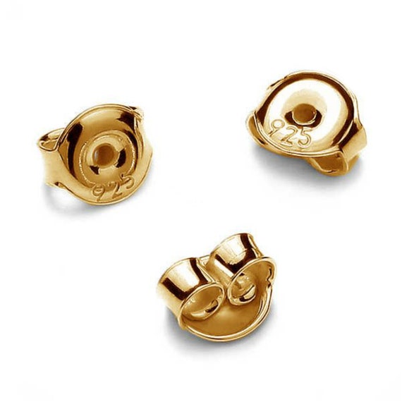 10 Ear Backs Ear Screw Stoppers, 24ct Gold Plated Earnut Safety Backs,  Sterling Silver Earring Findings