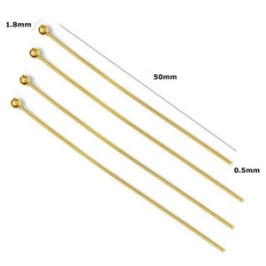 10 Gold Vermeil HeadPins Sterling silver Head Pins 24k Gold Plated 50mm 20 gauge 22 gauge