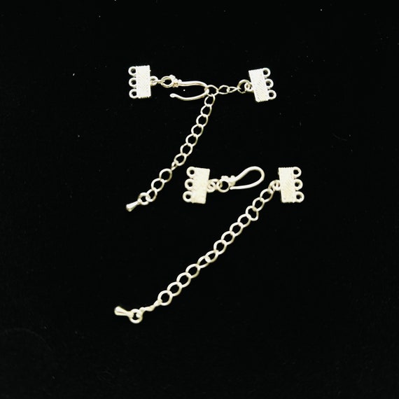 10 Extender Hook & Eye Clasps Silver Plated 3 Strands Necklace