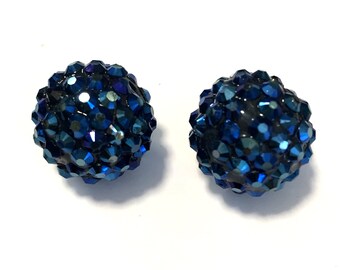 10 Metallic Blue Pave Rhinestone Disco Balls 18mm Shamballa Beads