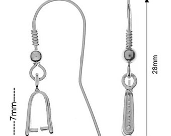 2 Sterling Silver Ear Wire With Bail, Earring Findings 28mm Ear Hooks