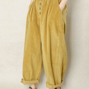 Casual Loose Corduroy Pants Women, Winter Yellow Pants Harem Pants, Gifts For Mom, Spring and Fall Pants, Women Trousers Wide Leg Warm Pants