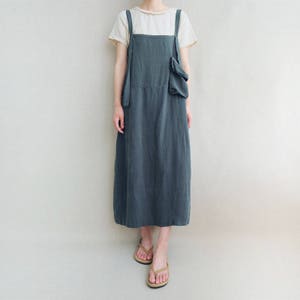 Comfortable Strap Dress Linen Apron For Women, Maternity Dress Handmade Clothing Lounge Wear, Cotton Leisure Linen Vest Dress With Pockets