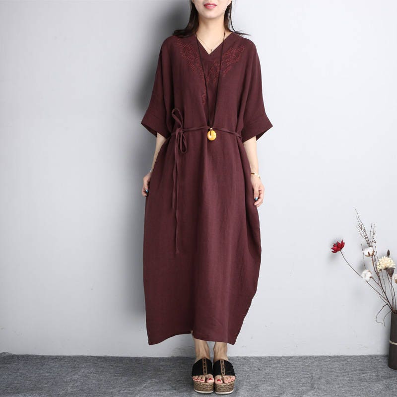 Women Summer Linen Tunic Long Dress V Neck Dress Asymmetrical - Etsy