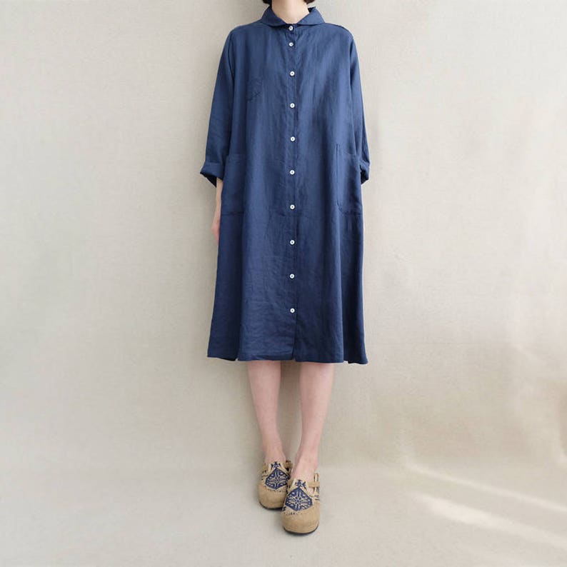 Women Casual Tunic Shirt Dress, Summer Linen Simple Dress, Leisure Linen Tunic Dress Asymmetrical Shirt image 1