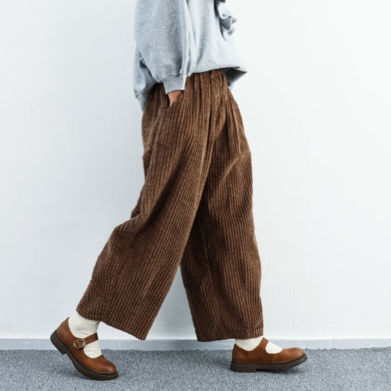 Comfy Cotton Wide Leg Corduroy Air Pants Women, Vintage