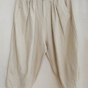 Soft Plain Pants Linen Capri Pants Elastic Waist Cotton Zen Pants Gifts For Her, Linen Harem Pants Summer Pants Wide Leg Pants With Pockets image 6