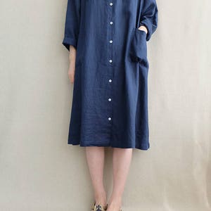 Women Casual Tunic Shirt Dress, Summer Linen Simple Dress, Leisure Linen Tunic Dress Asymmetrical Shirt image 5
