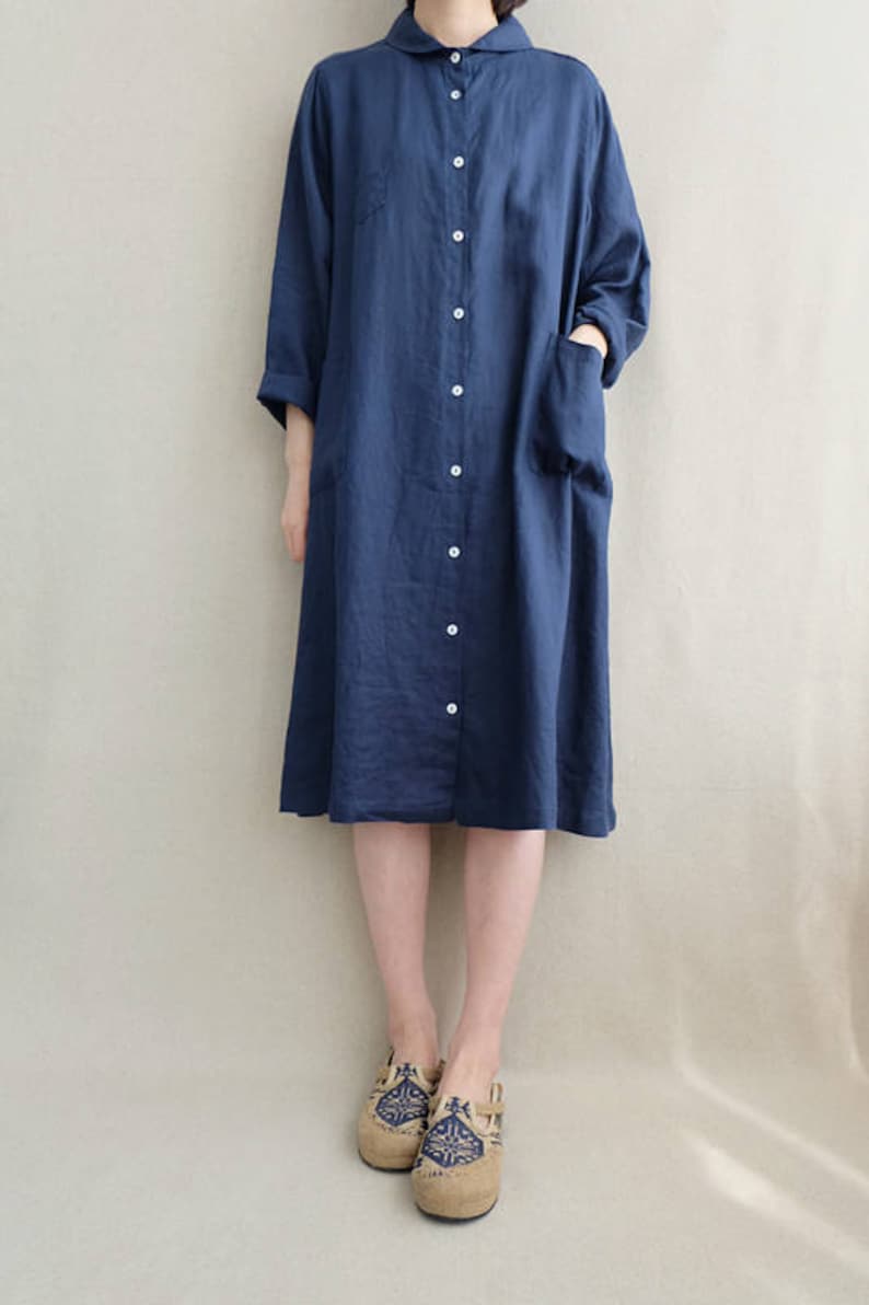 Women Casual Tunic Shirt Dress, Summer Linen Simple Dress, Leisure Linen Tunic Dress Asymmetrical Shirt image 5