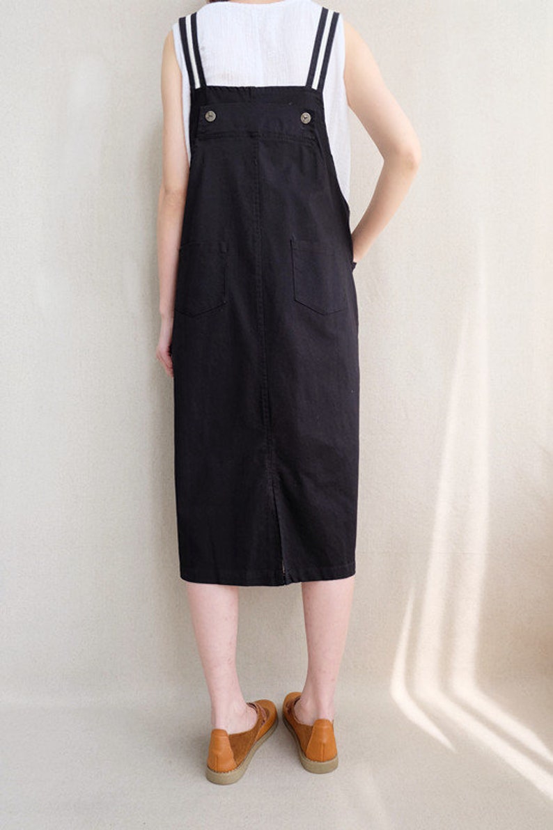 Sturdy Apron Dress Cotton Vest Dress Strap Dress Women, Adjustable Tunic Dress Comfortable Pinafore Dress With Pockets image 3