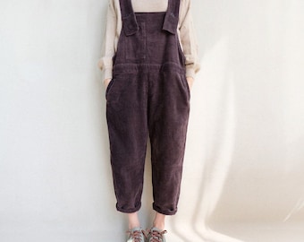 Winter Warm Corduroy Overalls, Loose Fitting Jumpsuits Comfortable Dungarees, Spring Adjustable Jumpsuits Wide Leg Pants Bib Pants