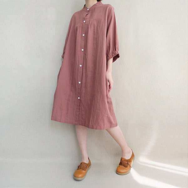 Button Shirt Dress Women, Comfortable Cotton Blouse Linen Shirts Casual Simple Blouse, Leisure Cotton T-shirt Asymmetrical Tops Tunic Shirts