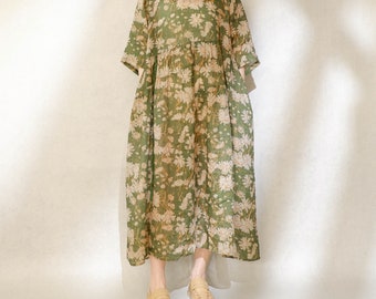 Lightweight Linen Floral Dress, Summer Robes Retro Bohemian Maxi Dress Women's Loose-Fit A-Line Dress, Gifts For Her