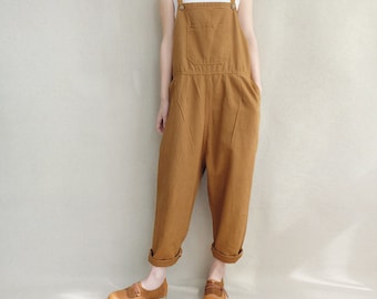 Leisure Cotton Jumpsuits Comfortable Dungarees Women, With Lovely Fabric Sturdy Outfit, Wide Leg Pants Soft Casual Overalls With Pockets