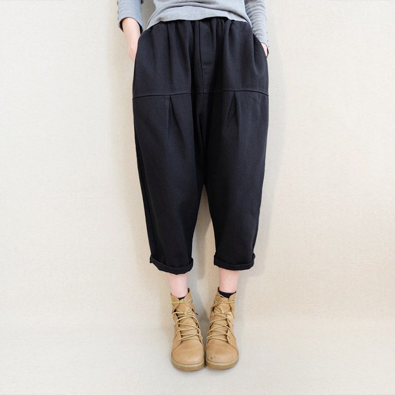 Women Cropped Pants Elastic Waist Pants Cotton Pants Casual - Etsy