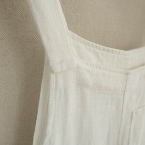 Women Cream White Dungarees Linen Overalls Spring Wear With Pockets, Customized Lightweight Jumpsuits Handmade Clothing By Lovecutething image 8