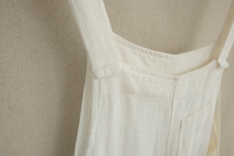 Women Cream White Dungarees Linen Overalls Spring Wear With Pockets, Customized Lightweight Jumpsuits Handmade Clothing By Lovecutething image 8