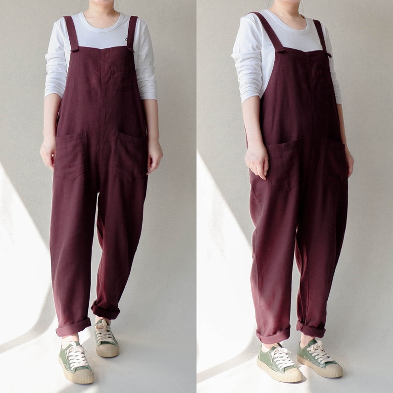 Linen Overalls For Women, Casual Linen Jumpsuits Garden Trousers With Pockets, Loungewear Harem Pants, Organaic Clothes Natural Linen Romper image 4