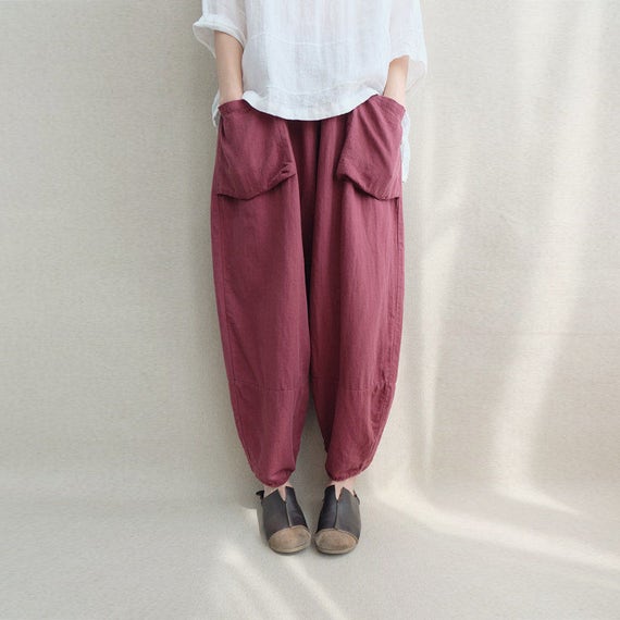 Women Loose Trousers Large Pocket Wide Leg Pants Linen Harem | Etsy
