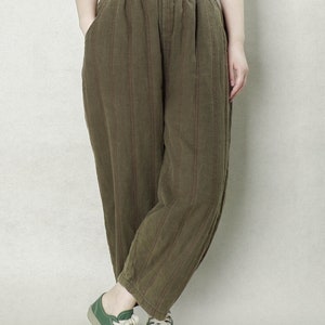 Winter Linen Pants: Striped Cotton Thermal Slacks