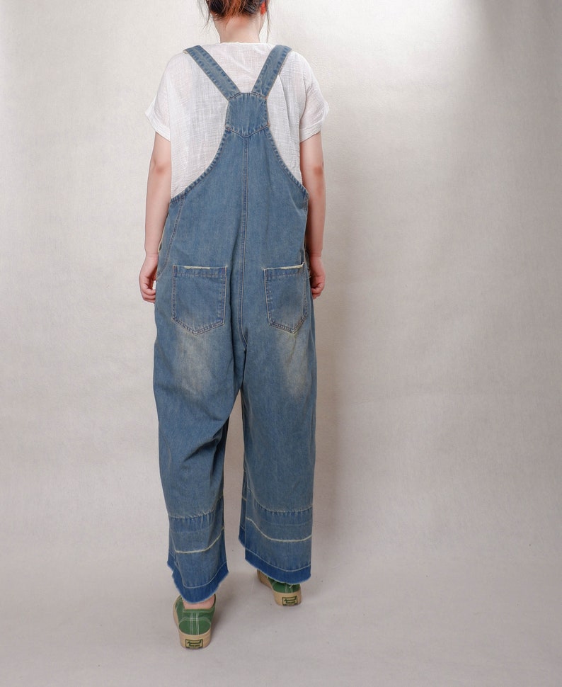Women Casual Blue Denim Overalls Cotton Jumpsuits Bib Loose Etsy