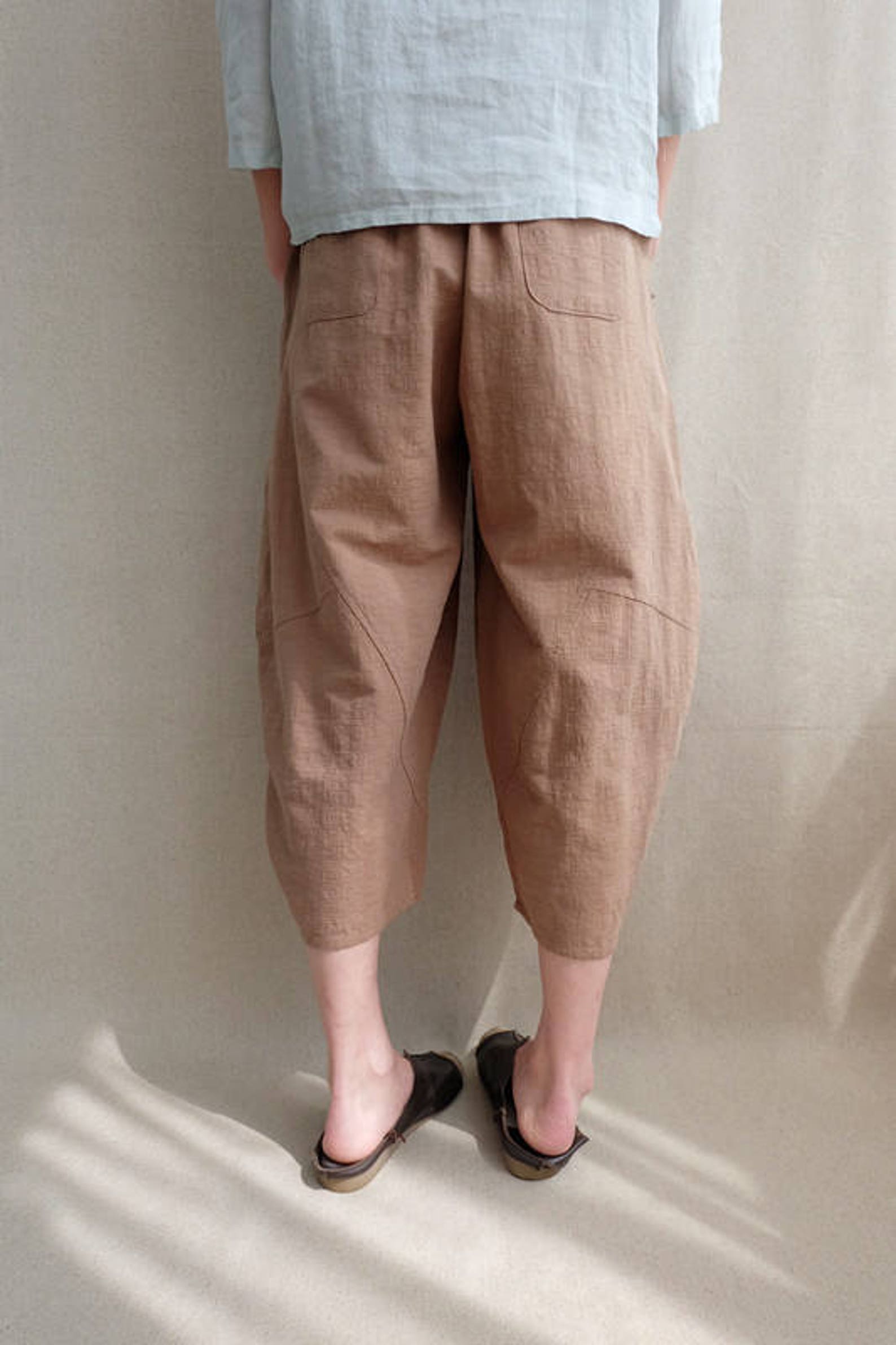 Women Calflength Pants Cotton Capri Pants Elastic Waist Linen Etsy