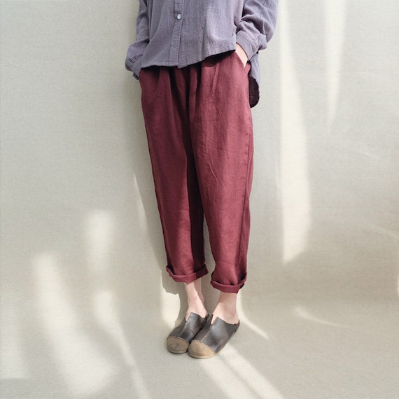 Soft Linen Pants Loose Casual Harem Pants, Linen Trousers Legging Cropped Pants Women - Etsy UK