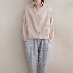 Cotton Linen Blouse: Asymmetrical Long Sleeve Tunic Top