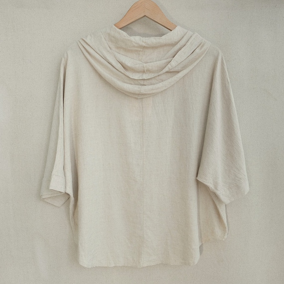 Handgemaakte dameskleding linnen blouse met capuchon katoenen vrijetijdsshirt asymmetrische linnen kleding comfortabele tuniek met zakken Etsy Nederland