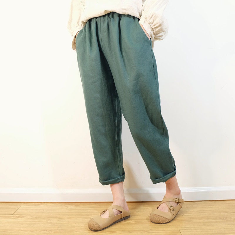 Women Casual Legging Linen Pants Loose Capris Cropped Pants | Etsy