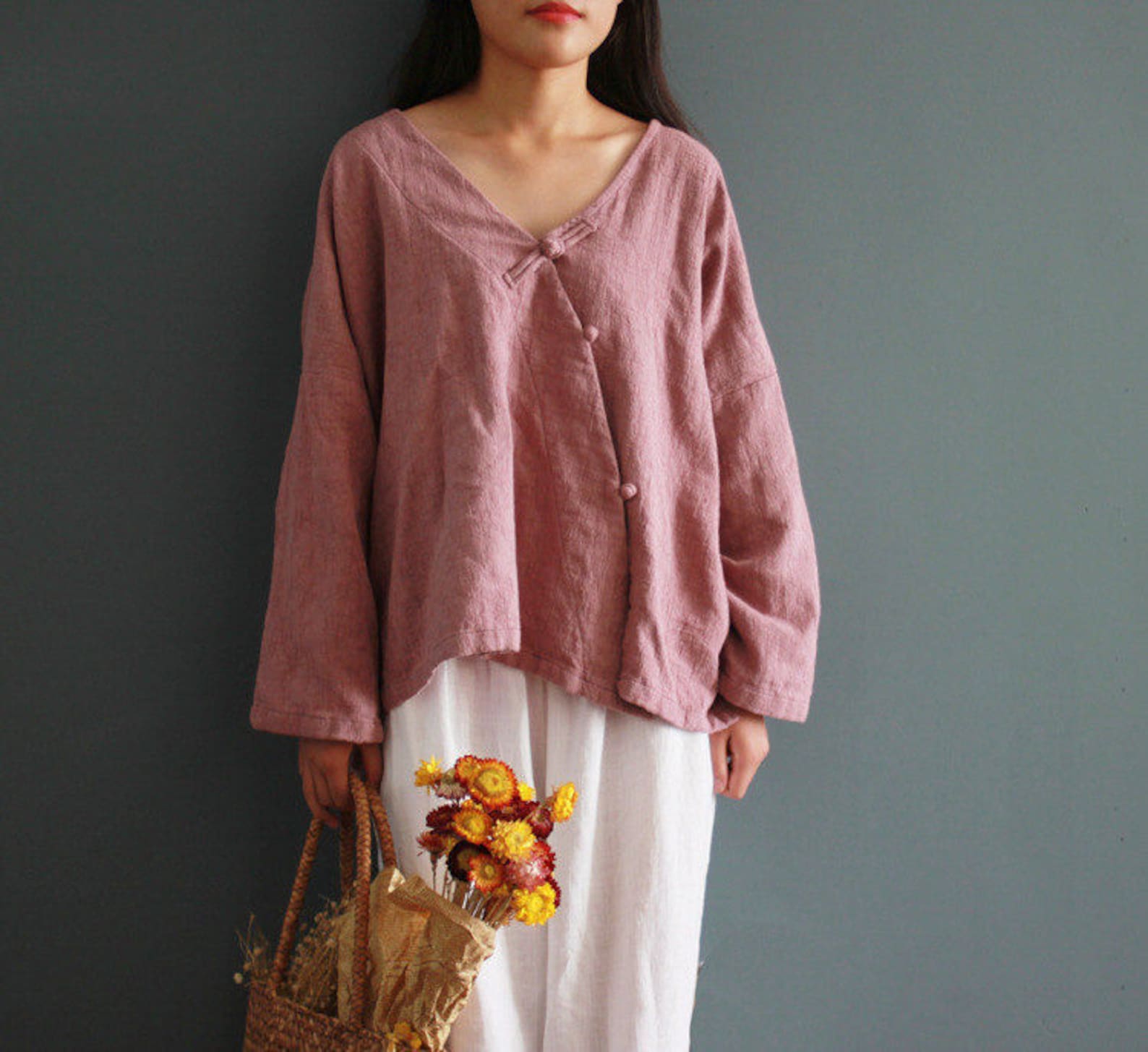 Women Loose Linen Blouse Plus Size Clothing Linen Shirt Etsy