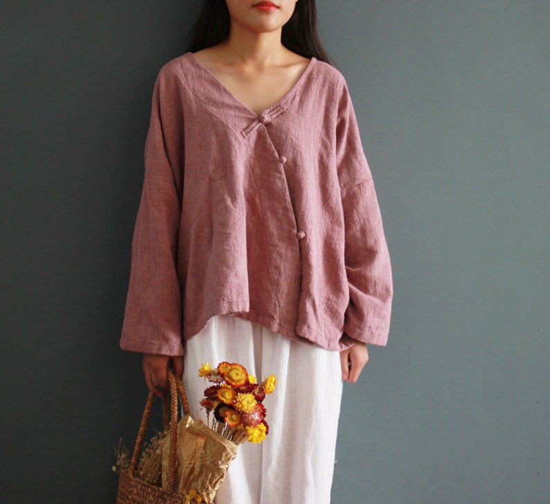 Loose Fit Linen Blouse Women, Soft Linen Blouse, Linen Cardigan Plus Size Clothing, Linen Shirt, Spring/Fall Clothing, Simple Linen Tops image 2